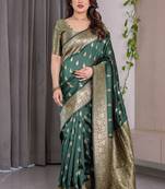 Green soft lichi silk saree with blouse