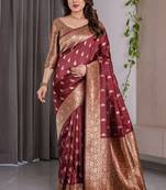 Maroon soft lichi silk saree with blouse