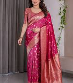 Pink soft lichi silk saree with blouse