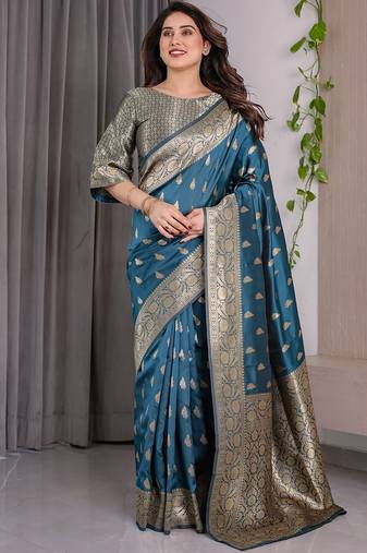 Rama soft lichi silk saree with blouse