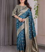 Rama soft lichi silk saree with blouse