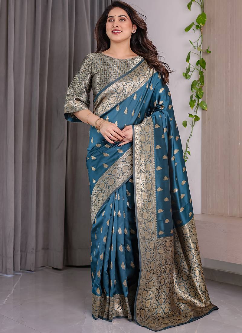 Rama soft lichi silk saree with blouse
