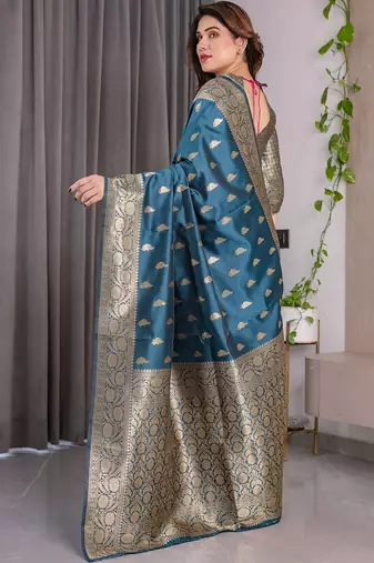 Rama soft lichi silk saree with blouse