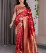 Red soft lichi silk saree with blouse