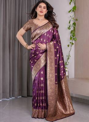 Wine soft lichi silk saree with blouse 1