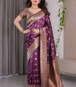 Wine soft lichi silk saree with blouse