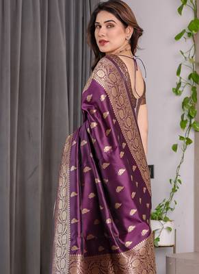 Wine soft lichi silk saree with blouse 2