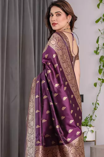 Wine soft lichi silk saree with blouse