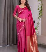 Pink soft lichi silk saree with blouse