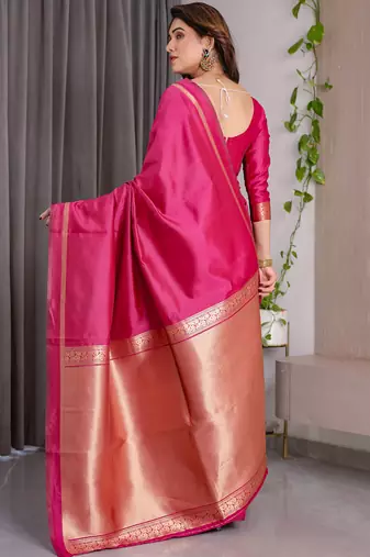 Pink soft lichi silk saree with blouse