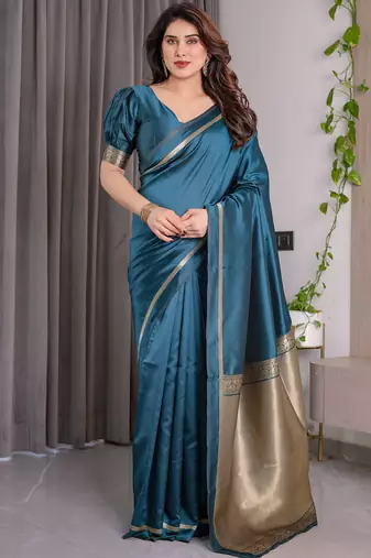 Rama soft lichi silk saree with blouse