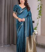 Rama soft lichi silk saree with blouse
