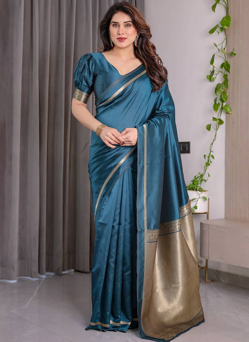 Rama soft lichi silk saree with blouse