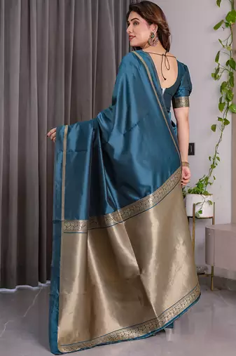 Rama soft lichi silk saree with blouse