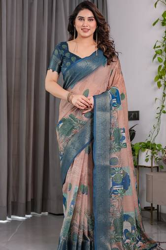 Rama pure handloom linen floral printed saree