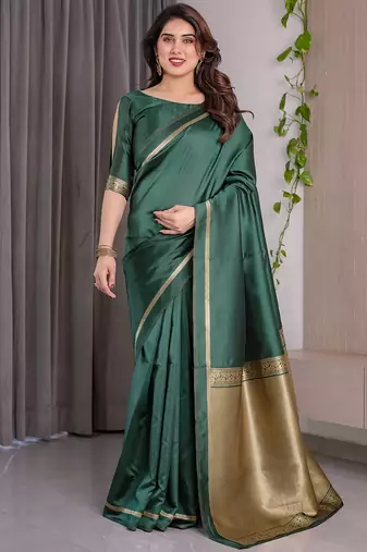 Green soft lichi silk saree with blouse