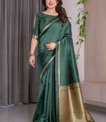 Green soft lichi silk saree with blouse