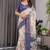 White pure handloom linen floral printed saree