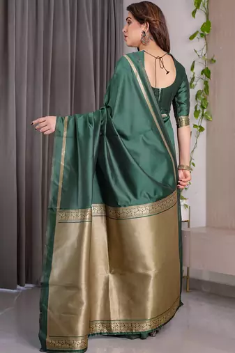 Green soft lichi silk saree with blouse