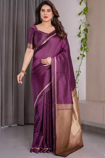 Wine soft lichi silk saree with blouse
