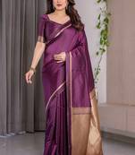 Wine soft lichi silk saree with blouse