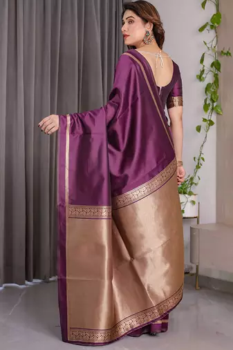 Wine soft lichi silk saree with blouse