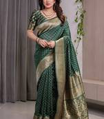 Green soft lichi silk saree with blouse