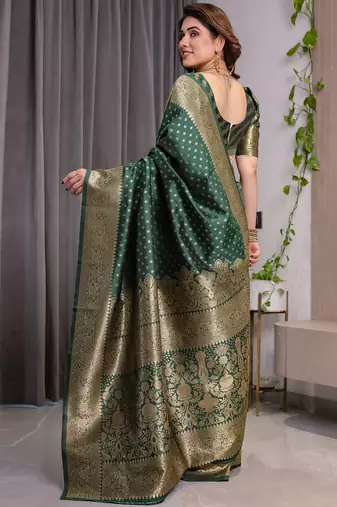 Green soft lichi silk saree with blouse