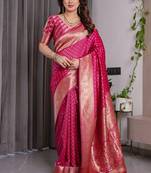 Pink soft lichi silk saree with blouse