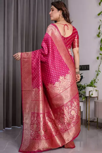 Pink soft lichi silk saree with blouse