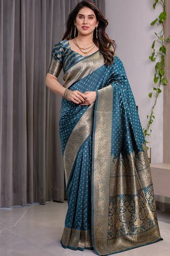Rama soft lichi silk saree with blouse