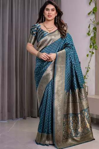 Rama soft lichi silk saree with blouse
