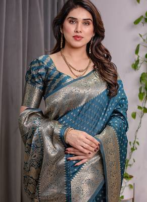 Rama soft lichi silk saree with blouse 2
