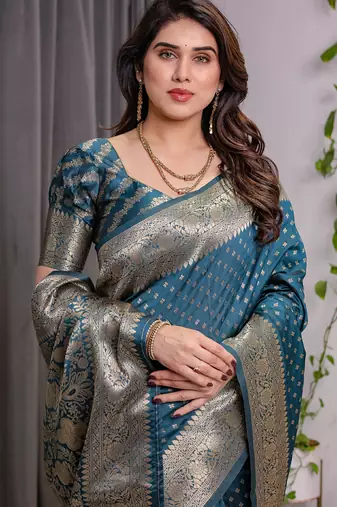 Rama soft lichi silk saree with blouse