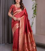 Red soft lichi silk saree with blouse