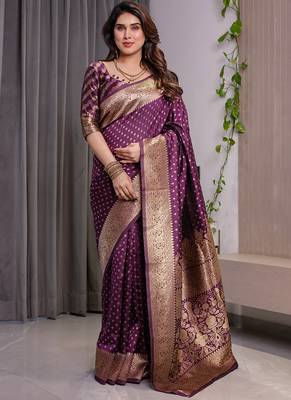 Wine soft lichi silk saree with blouse 1