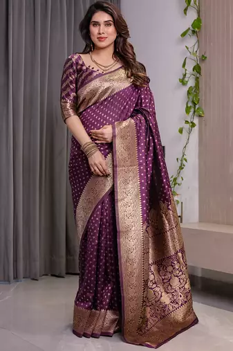 Wine soft lichi silk saree with blouse