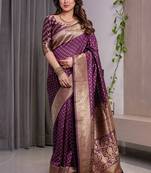 Wine soft lichi silk saree with blouse
