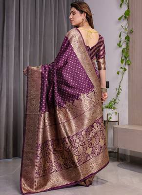 Wine soft lichi silk saree with blouse 2