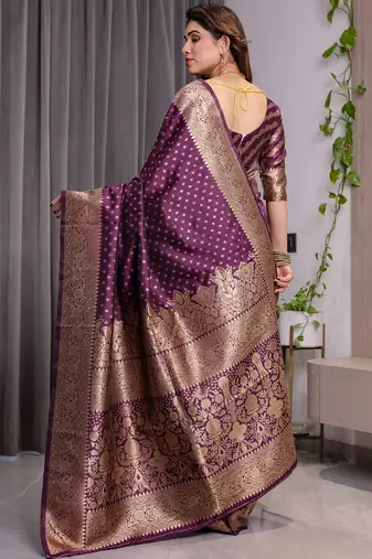 Wine soft lichi silk saree with blouse