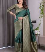 Green soft lichi silk saree with blouse
