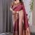 Maroon soft lichi silk saree with blouse