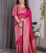 Pink soft lichi silk saree with blouse