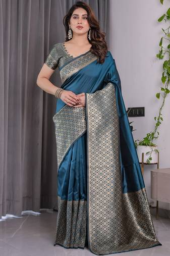 Rama soft lichi silk saree with blouse