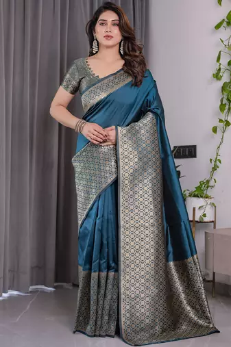 Rama soft lichi silk saree with blouse