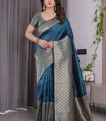 Rama soft lichi silk saree with blouse
