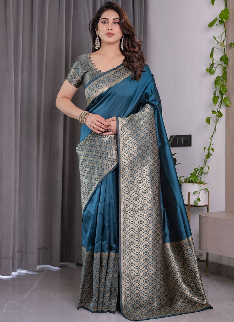 Rama soft lichi silk saree with blouse