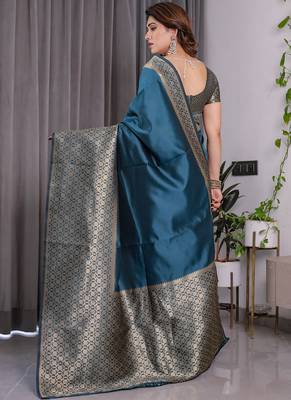 Rama soft lichi silk saree with blouse 2
