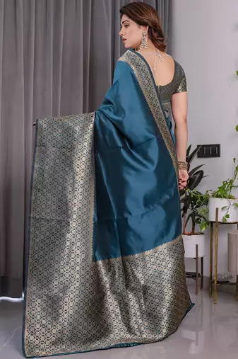 Rama soft lichi silk saree with blouse