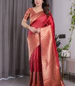 Red soft lichi silk saree with blouse